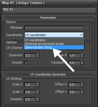 Selecting the coordinate use for the Indigo Texture map