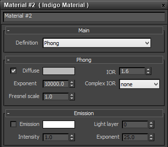 Phong material settings